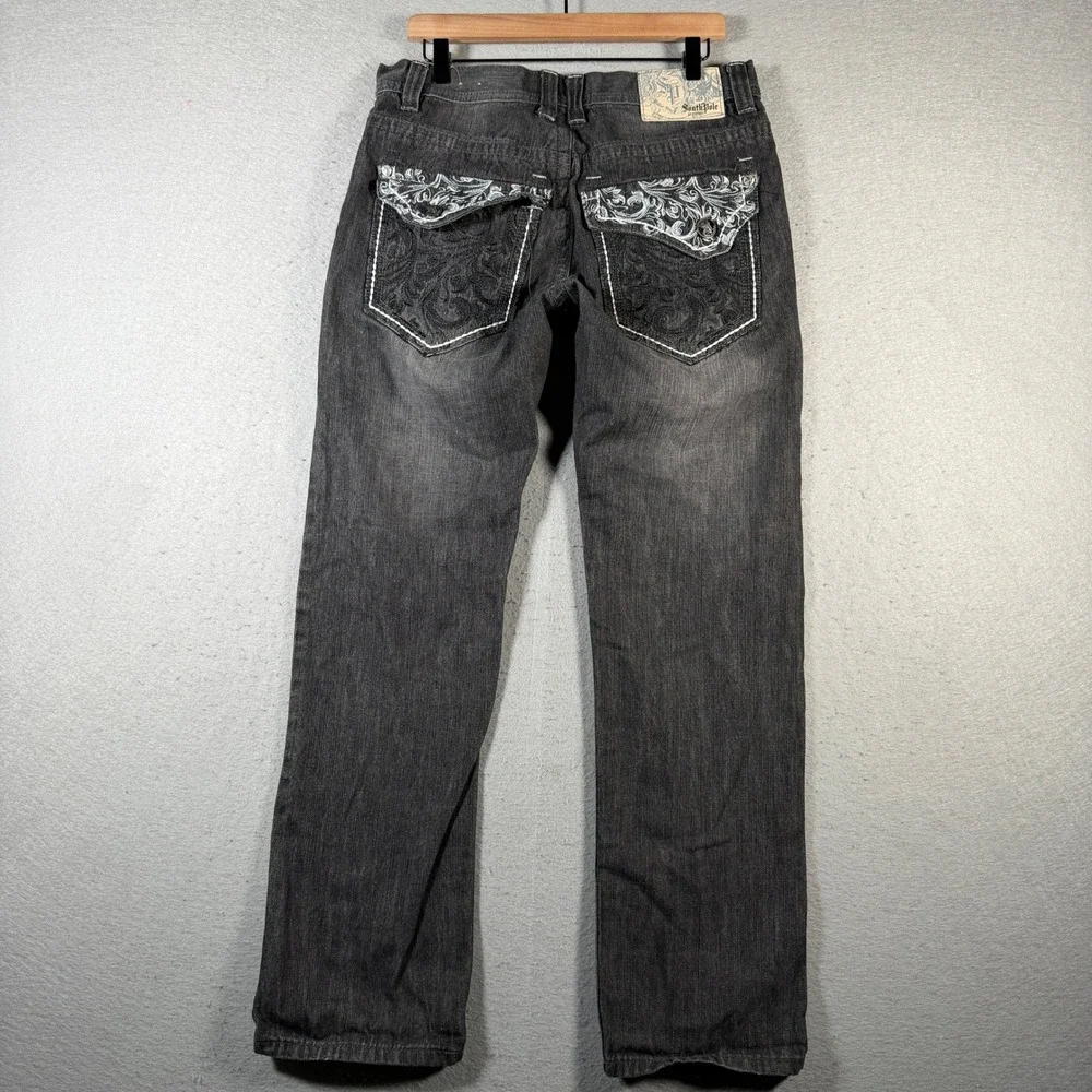 Vintage Southpole‎ Premium Men's Dark Wash Embroidered Jeans Size 34 Relaxed Fit